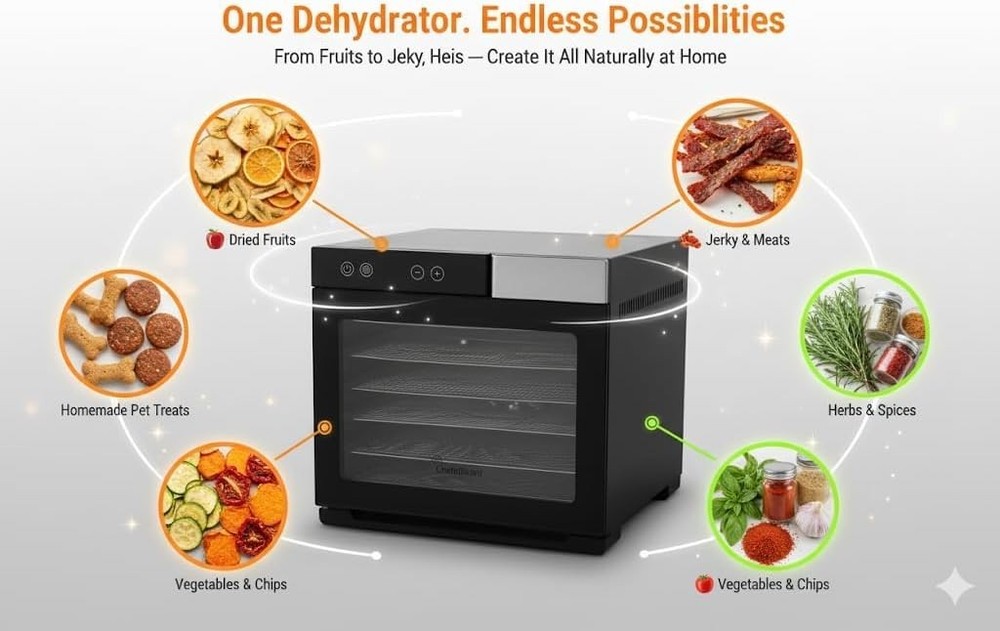 Chefnificent SQUARE Food Dehydrator with 5 Adjustable Stackable Trays