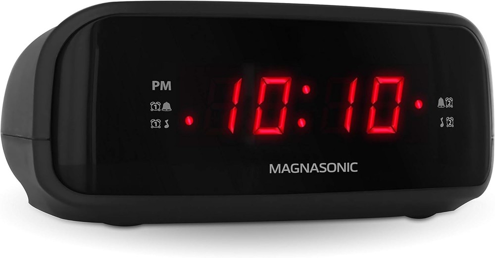 Battery-Powered Digital Alarm Clock Radio with Programmable Stations & Snooze