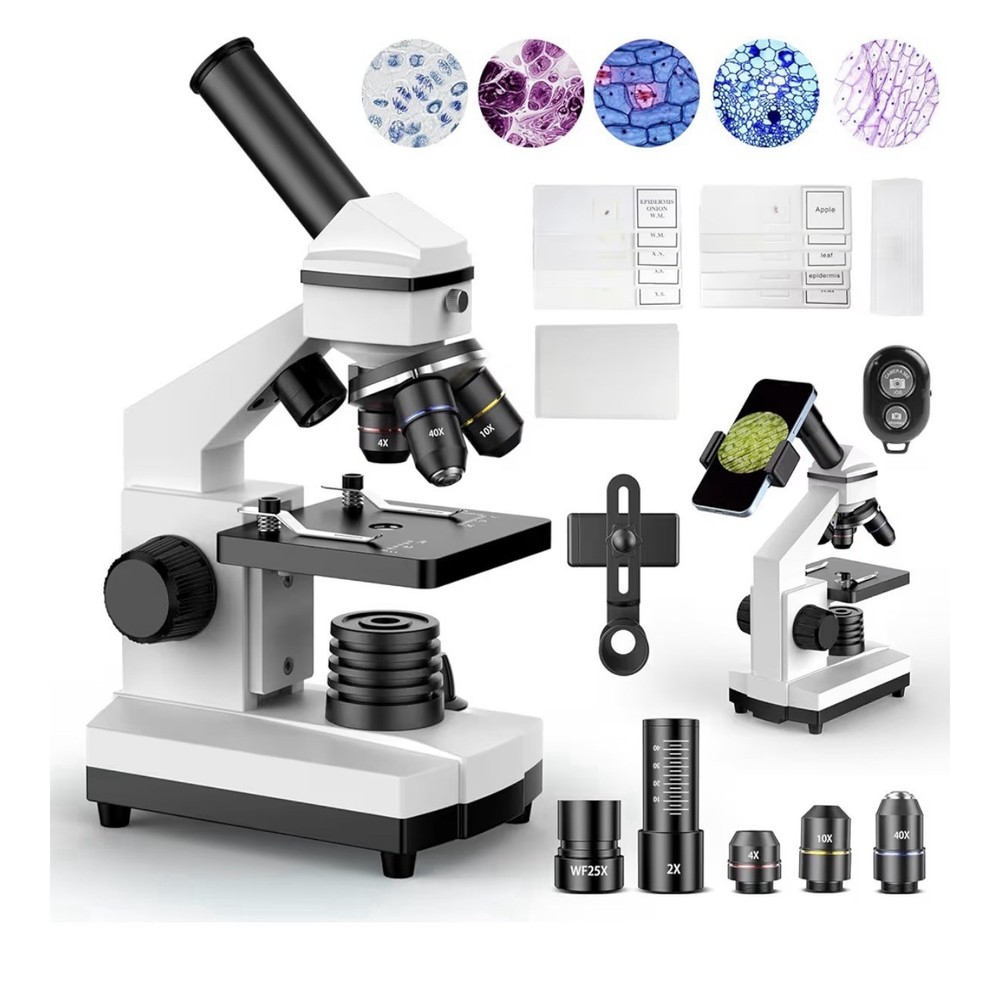 Microscope Kit 40X-2000X Magnification Educational Toy with Accessories & LED