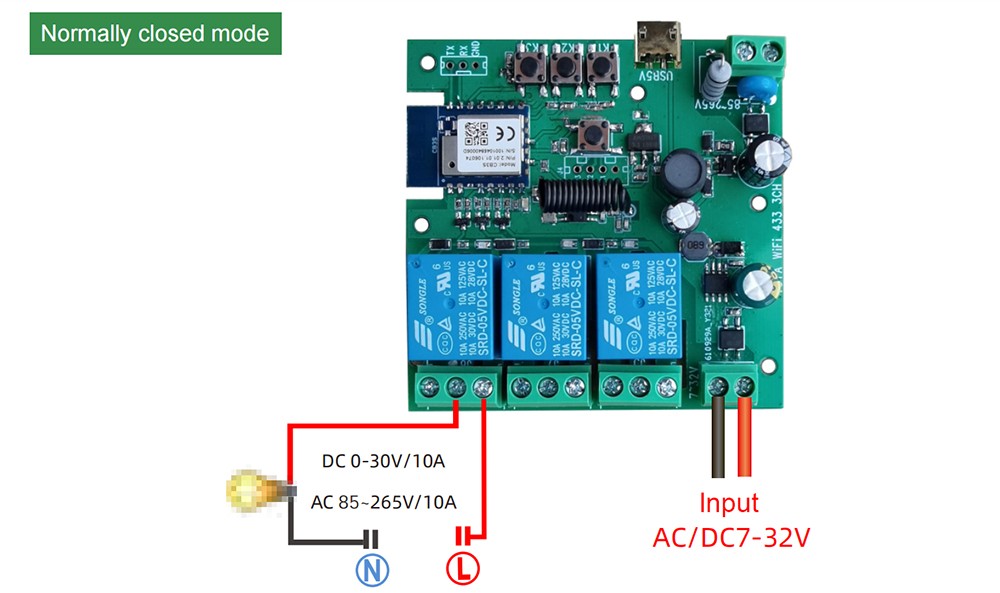 Tuya WIFI+RF433 3-Channel 5V12V Module Remote Voice Control Smart Switch Alexa