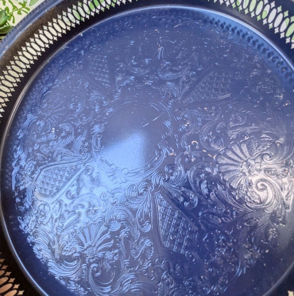 Vintage navy blue decorative tray