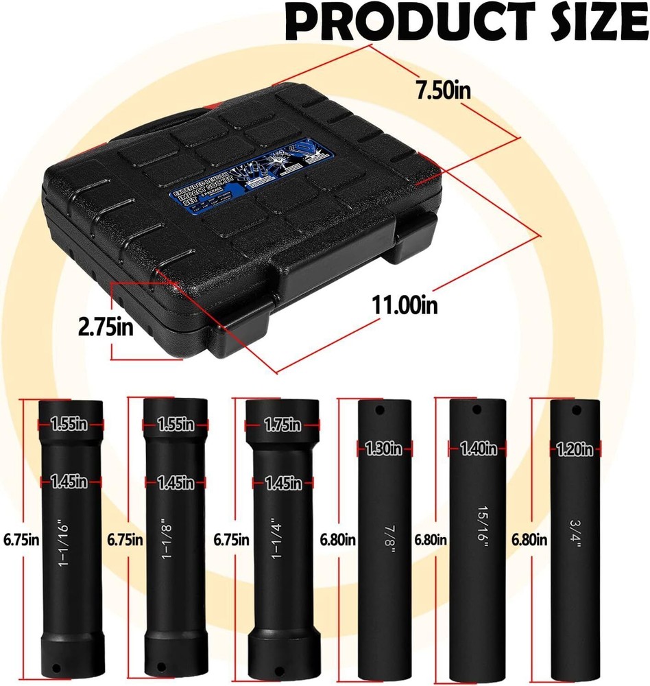 1/2 Inch Drive Heavy Duty Extended Length Extra-Deep Length Impact Socket Set
