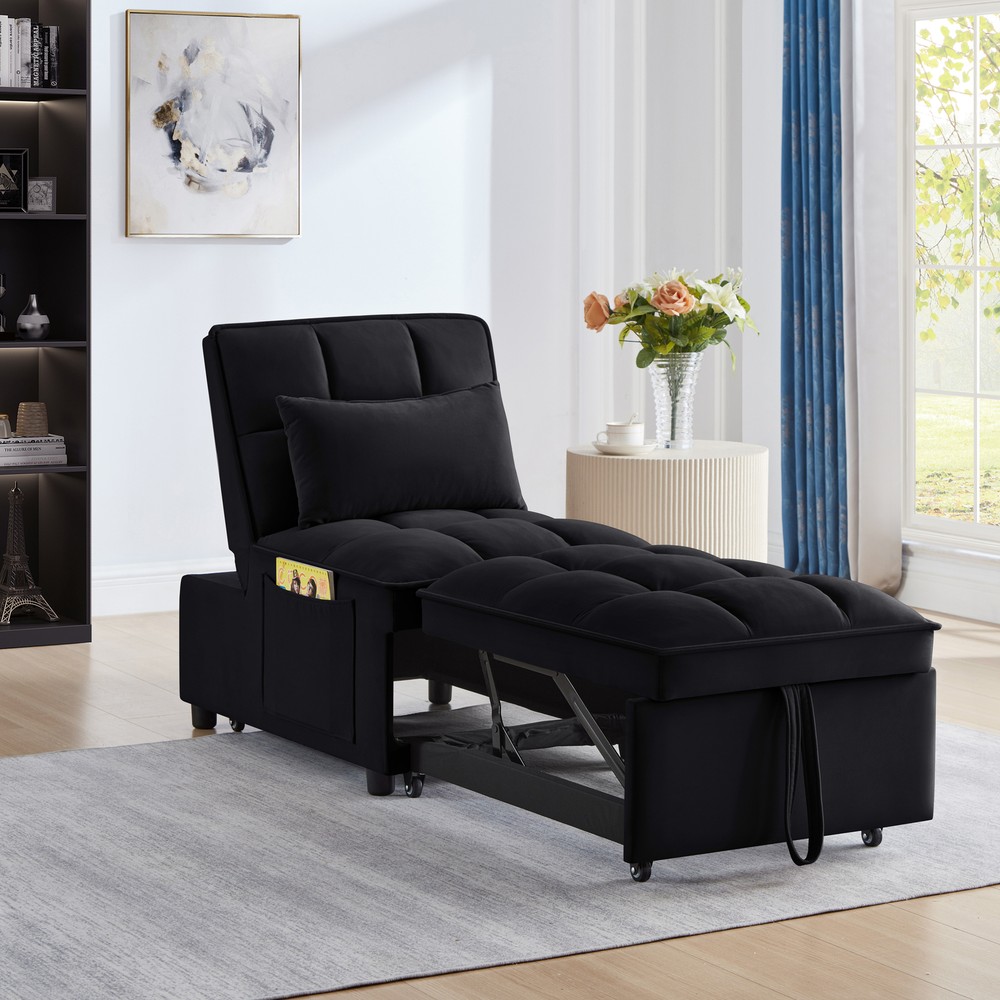 Sofa Bed 4-in-1 Convertible Sofa Couch Velvet Pull-out Sofa  Adjustable Backrest