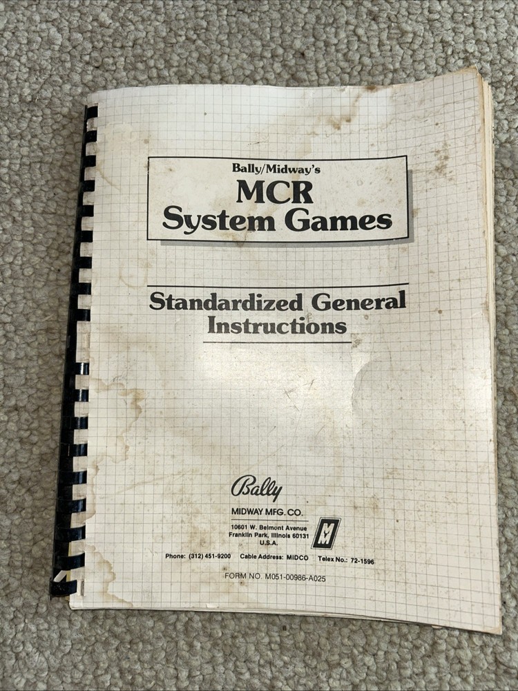 Bally Midway MCR System Standardized General instructions Arcade Manual