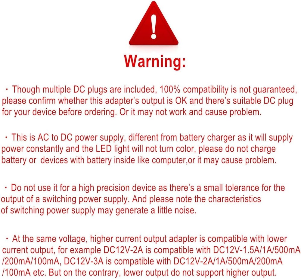 Lightweight 24W Universal AC Adapter DC12V 2A with 11 Tips for Multiple Devices