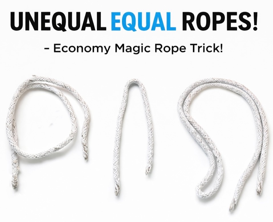 UNEQUAL EQUAL ROPES PROFESSORS NIGHTMARE Magic Trick Set 3 White Change Sizes