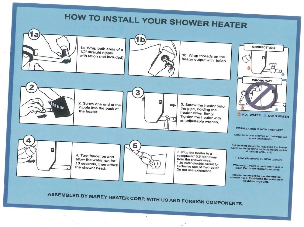 MAREY Century 120V Compact Tankless Shower Water Heater with Temperature Control