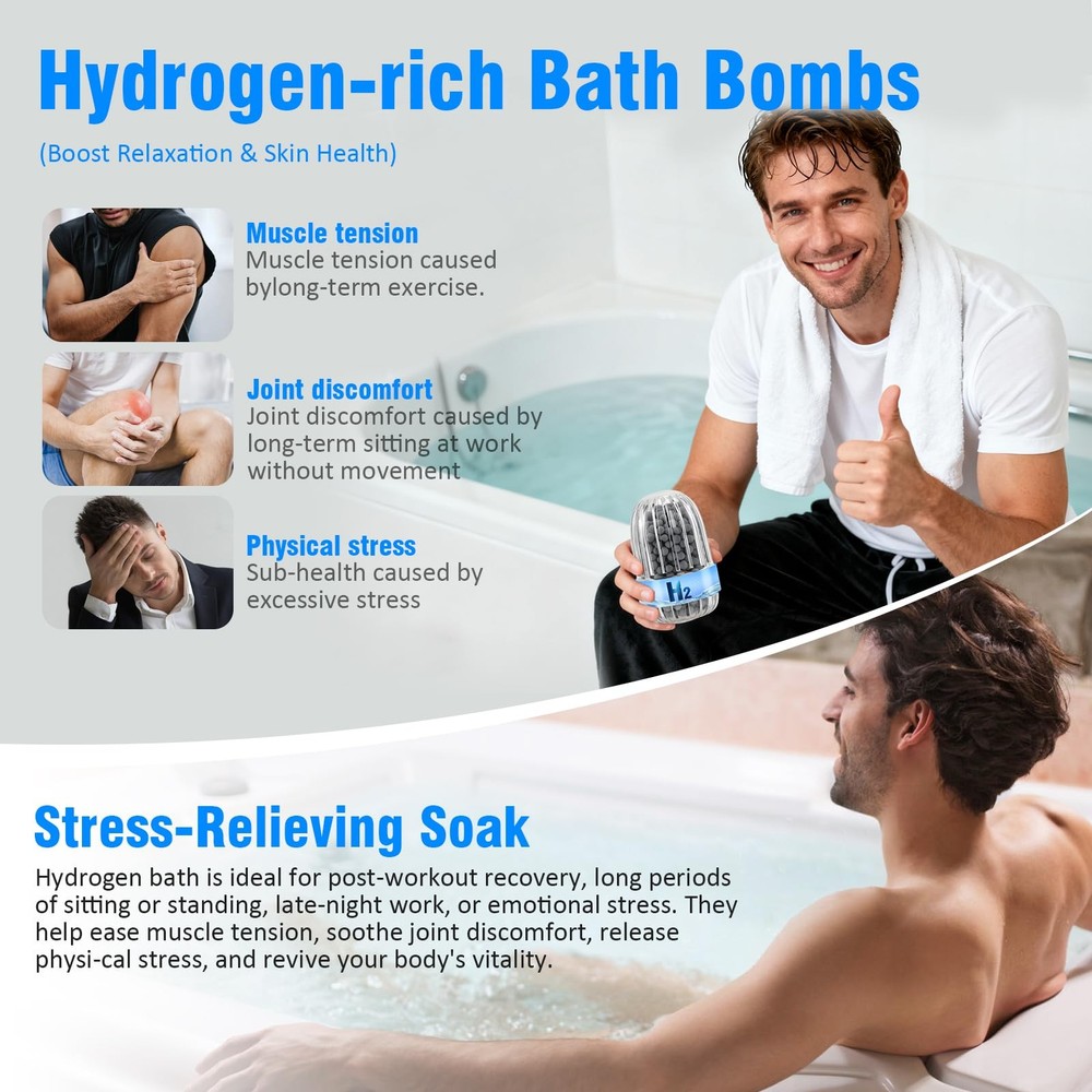 Hydrogen Bath Bombs for Spa Experience, Muscle Relief Stress Relief - 2 Pack