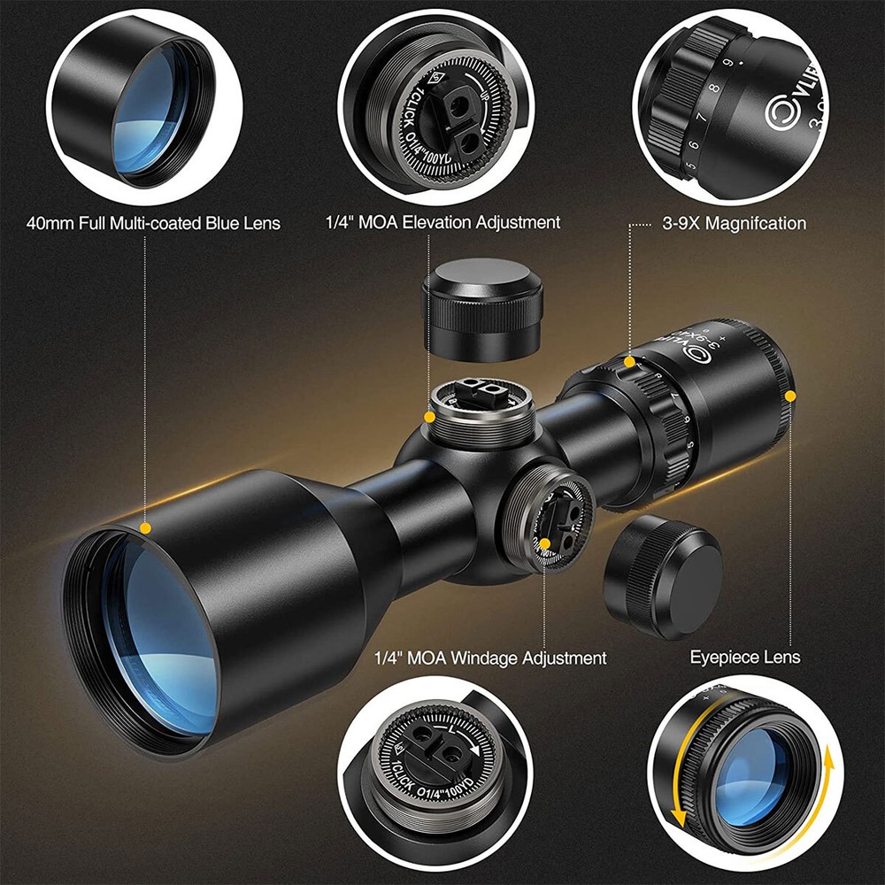 CVLIFE 3-9x40 Compact Rifle Scope Mil-Dot With 20mm Ring Mounts for Quick Aiming
