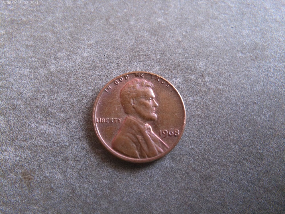 1968 red brown Lincoln cent, off center strike, sharp details