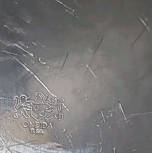 Silverplate Oneida USA Tray with Scroll Etching Raised Rim Pierced Design 13"