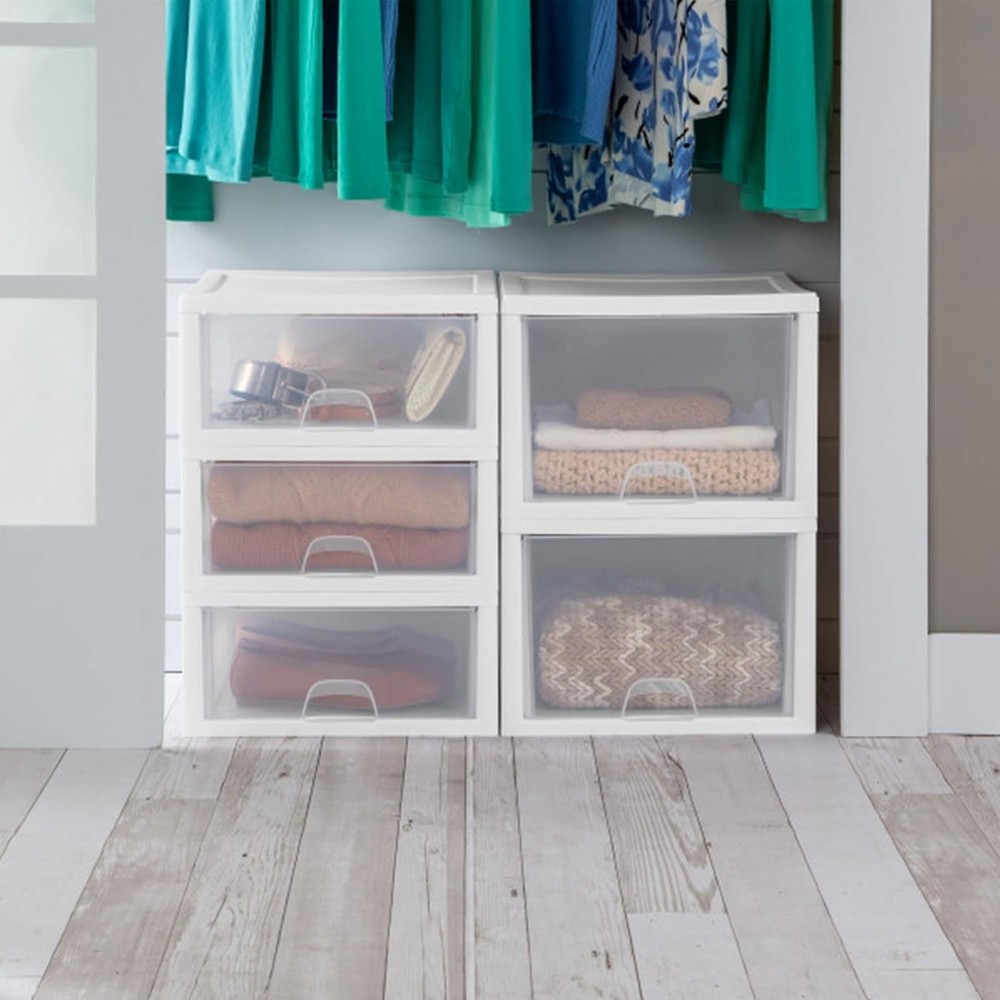 Sterilite 8-Pack 27 Quart Stacking Drawer, Clear Storage Closet Organizer, NEW