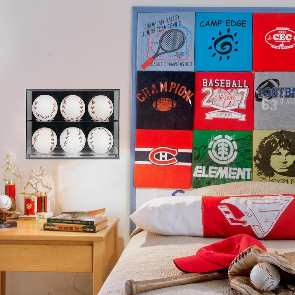 Acrylic Baseball Display Case - Wall Holder, Clear Ring Display Case, Dual Fu...