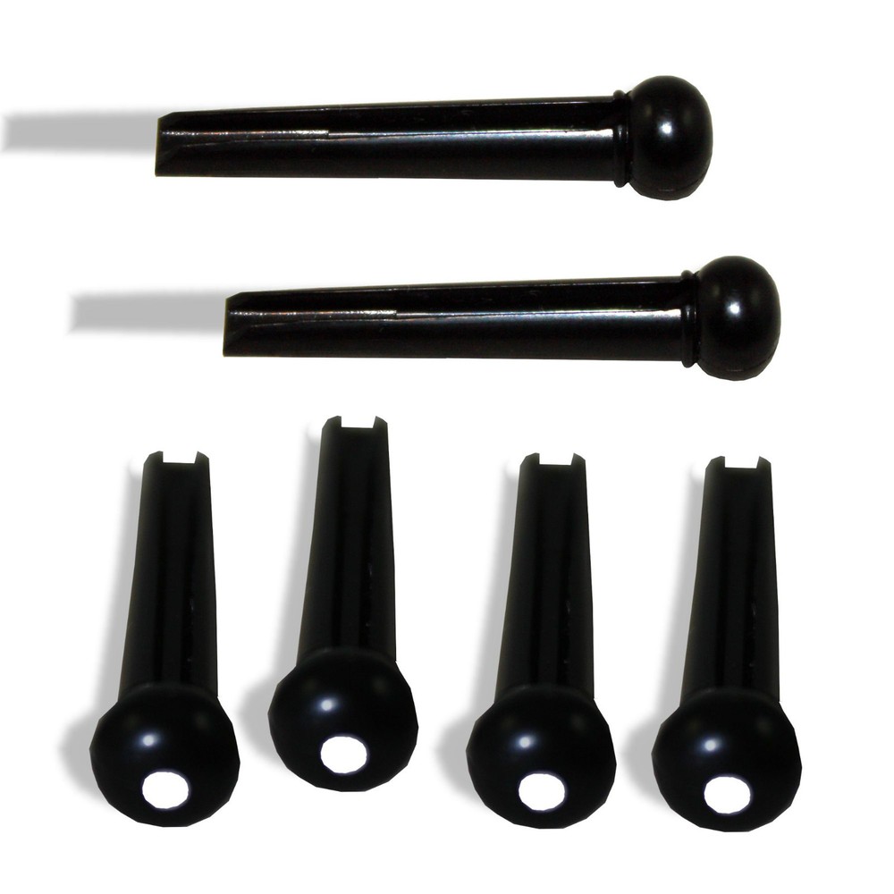 Bridge Pin Set Black Plastic with White Dot 6 String 5mm Slotted 080691BKWH