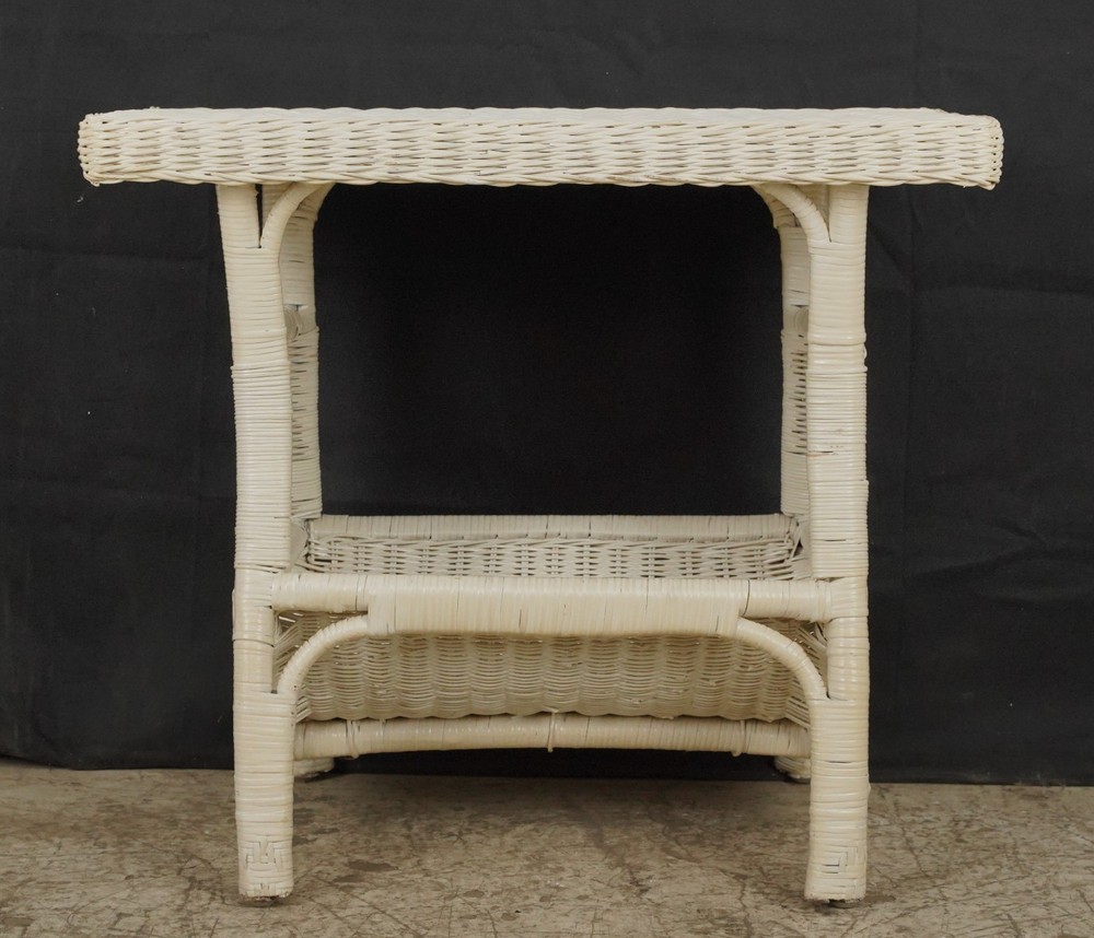 Vintage White Wicker Magazine End Table