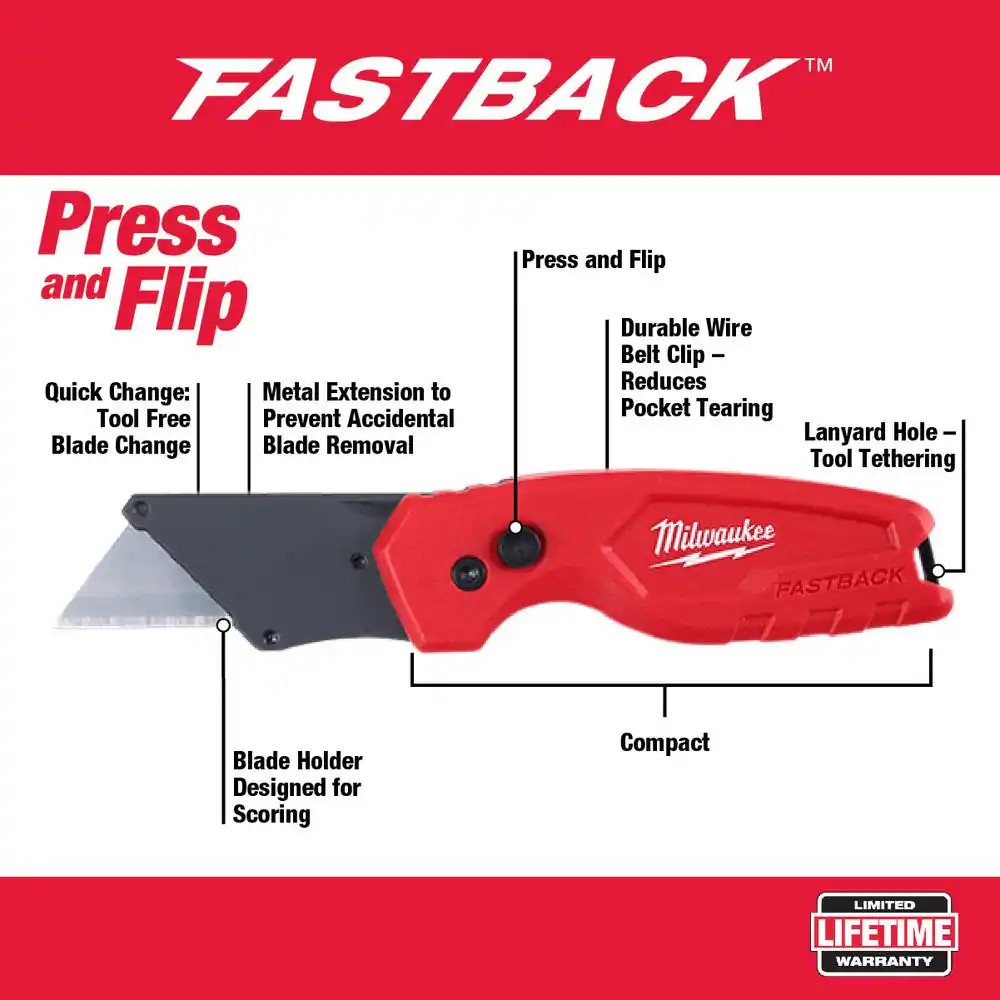 FASTBACK Compact Folding Utility Knife with General Purpose Blade (12-Pack)