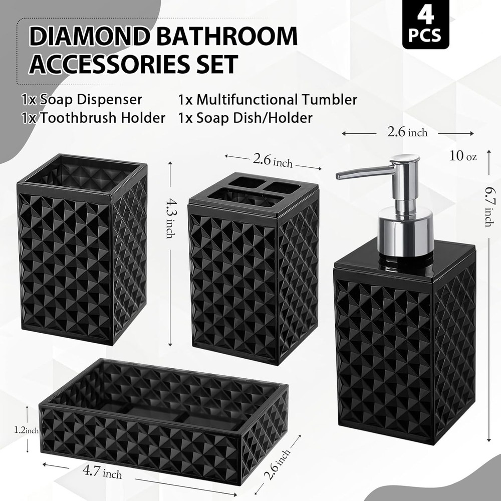 Black Bathroom Accessories Set, 4 Pack Matte Black Bath Accessory Sets Comple...