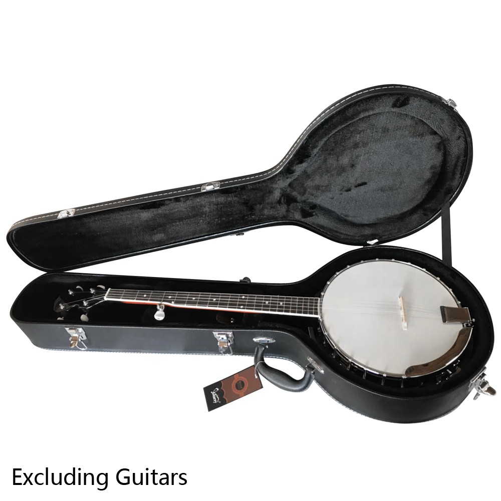 Leather Wood Banjos Case Black 5-String 6-String Microgroove Pattern