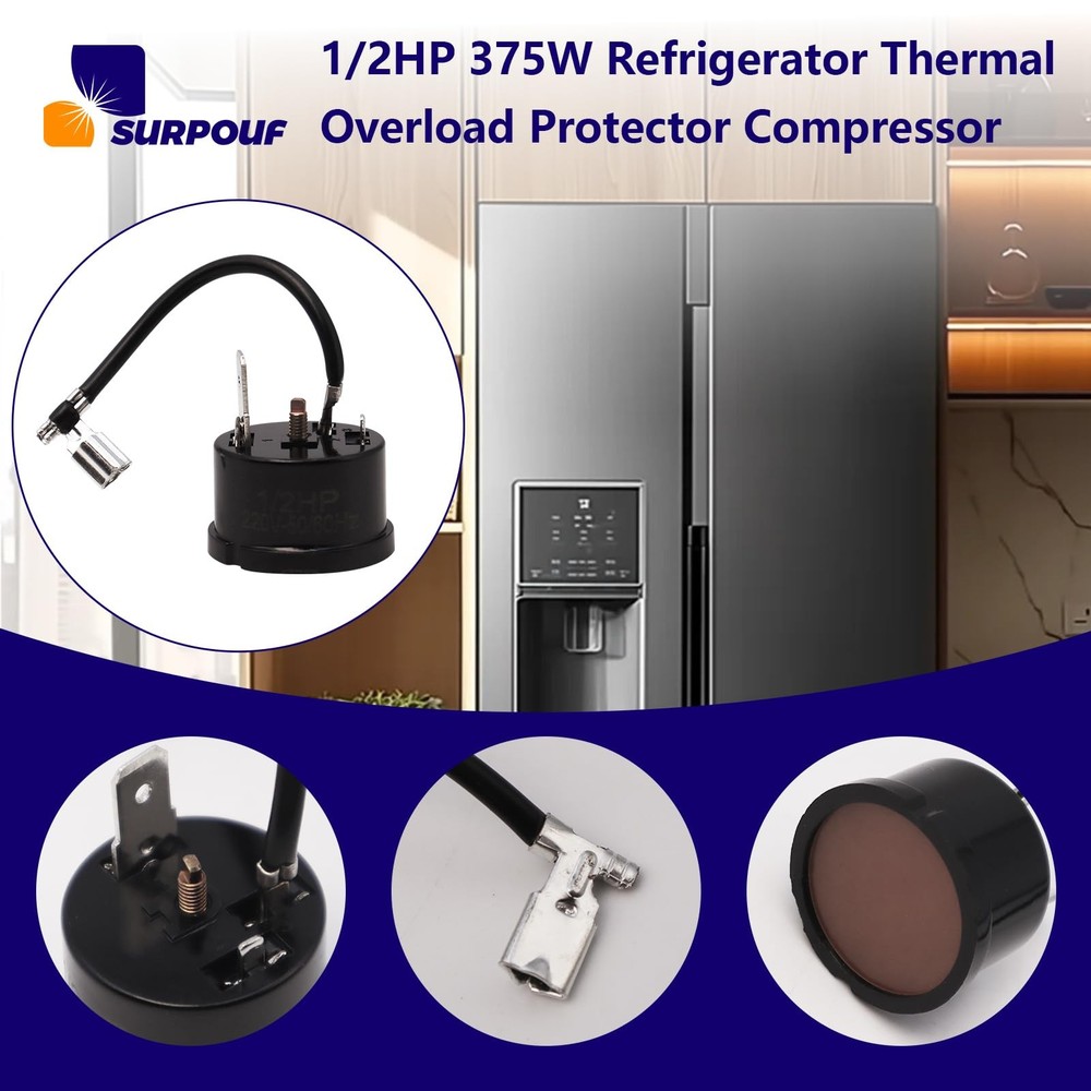 1/2HP 375W Refrigerator Thermal Overload Protector Compressor Replacement...