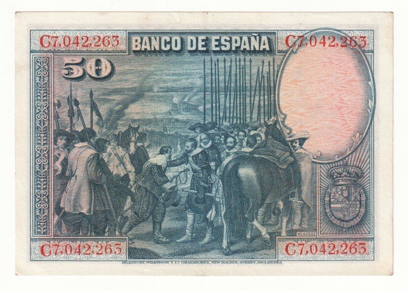 SPAIN 50 Pesetas Banknote (1928) P.75b - EF