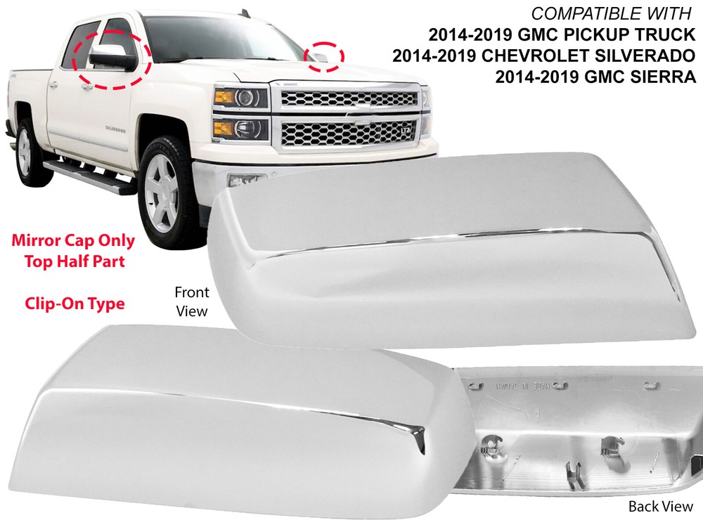 For 2014 - 2019 SIERRA SILVERADO Chrome Mirror Cap Set Passenger and Driver Side