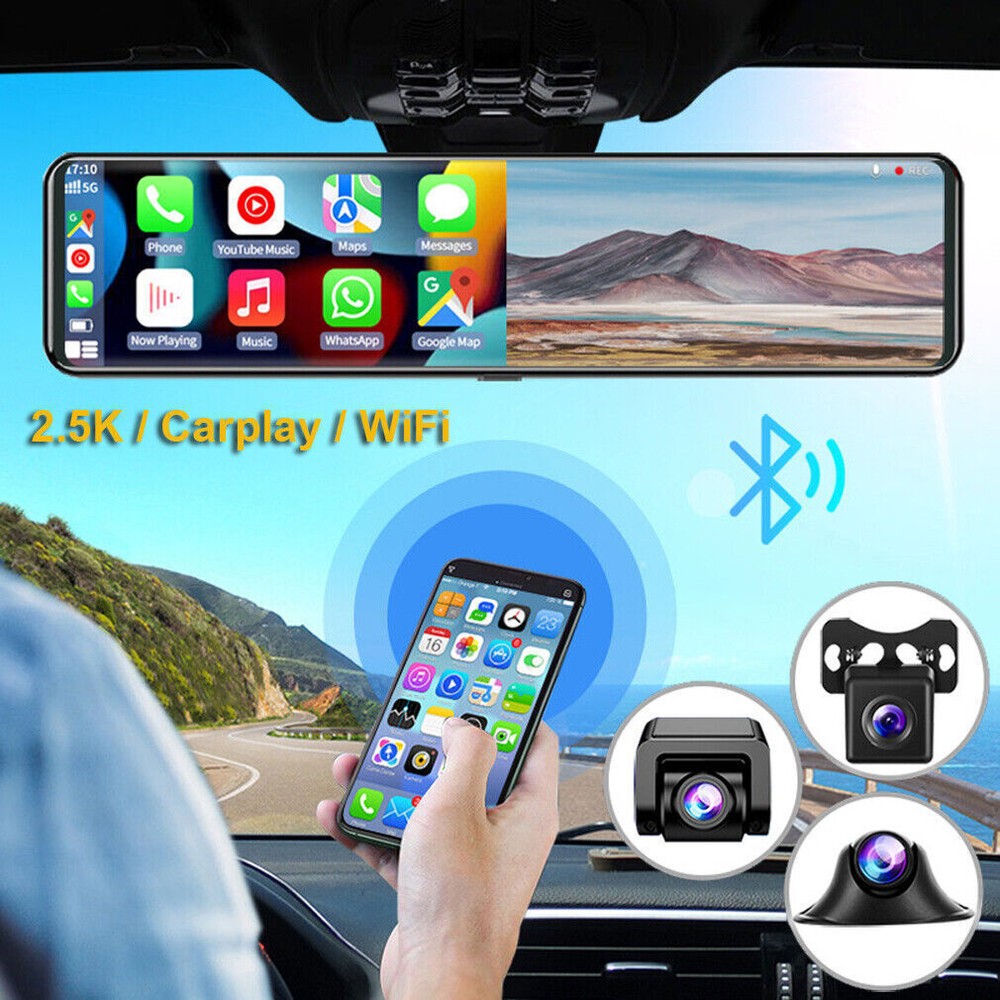 11.26" Touch Screen +GPS Mirror Dash Cam Wireless Apple Carplay Android HOT