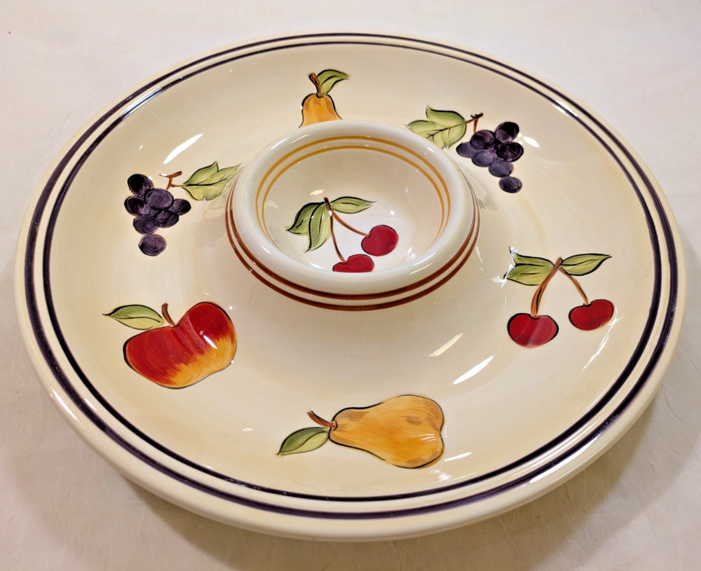 Tabletops Unlimited "Simple Fruit"  Ceramic Fruit & Dip Platter Bowl Tray 13"