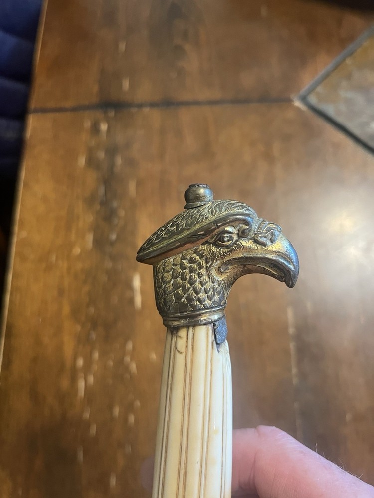 Eagle Head Pommel Bone Handle Fixed Blade Dagger Single Edge Silver Beige
