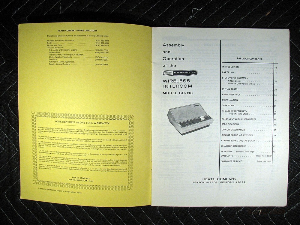 Genuine Heathkit Model GD-113 Wireless Intercom Manual