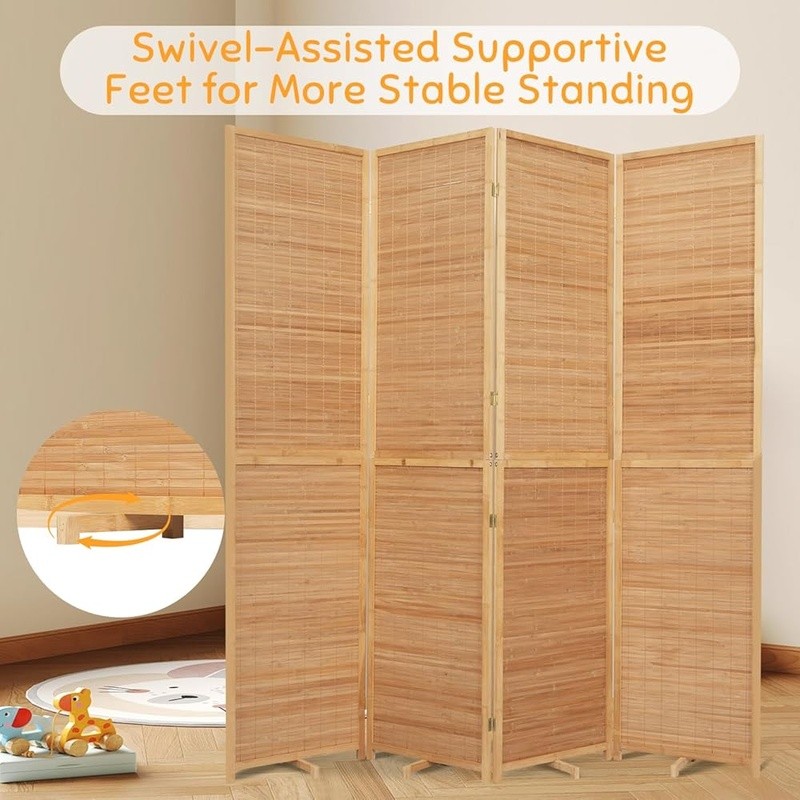 Bamboo Room Divider 4 Panel Folding Privacy Screen Decorative Partition Portable