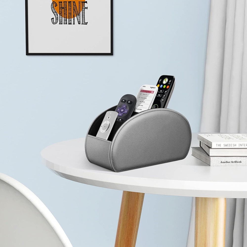 Remote Control Holder Leather TV Remote Caddy Desktop Organizer 5 Compartments