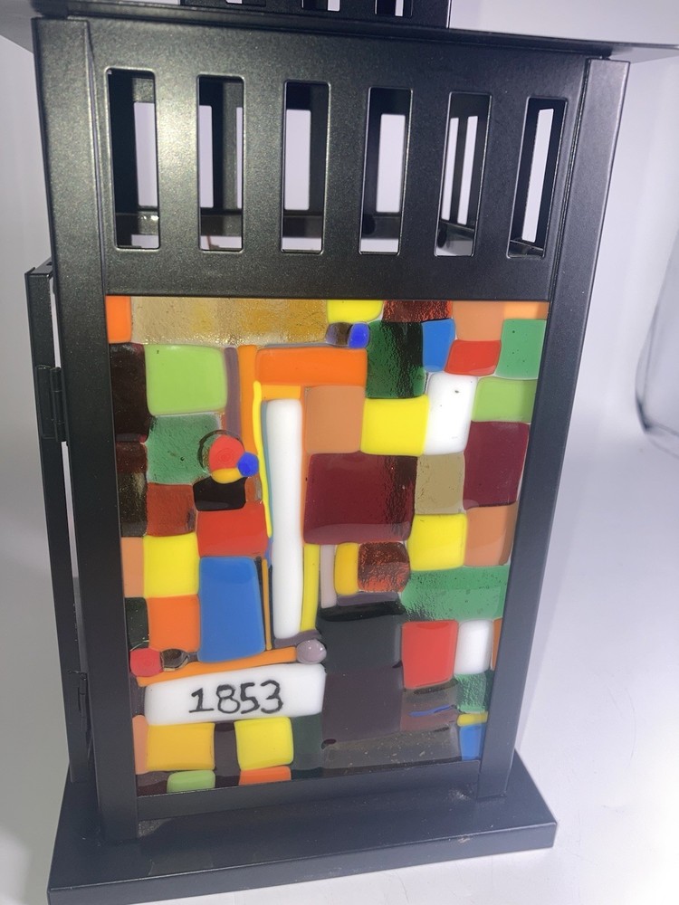 Fused Glass Panel Lantern Metal Floral Abstract Panel