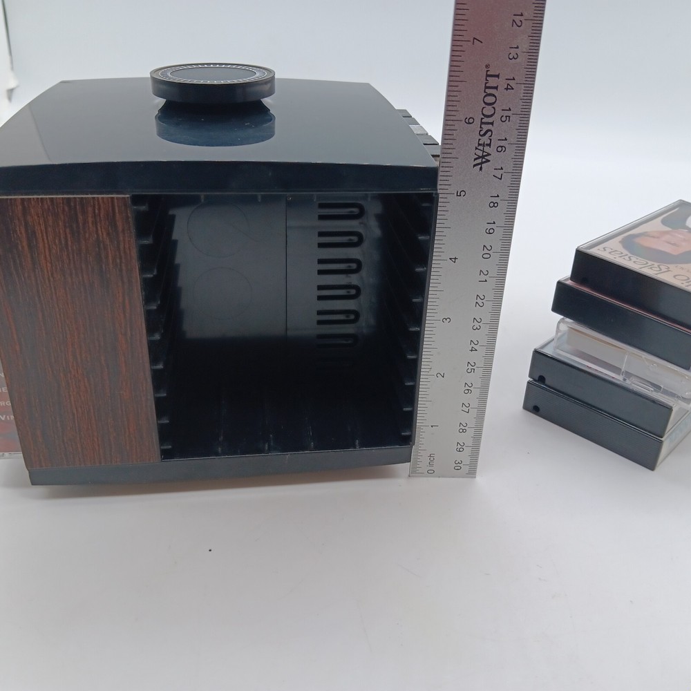 Vintage Square Spinning Plastic Cassette Storage Case w/ 20 Cassettes