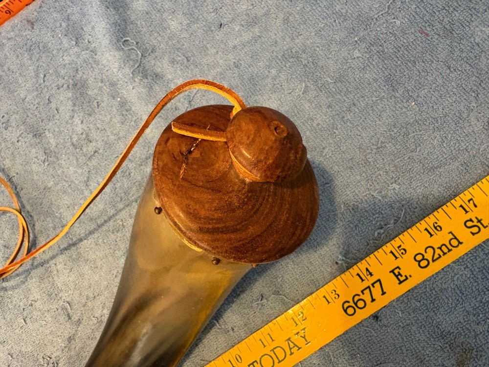 Vintage Muzzleloader Powder Horn with Leather Strap Wood Plug