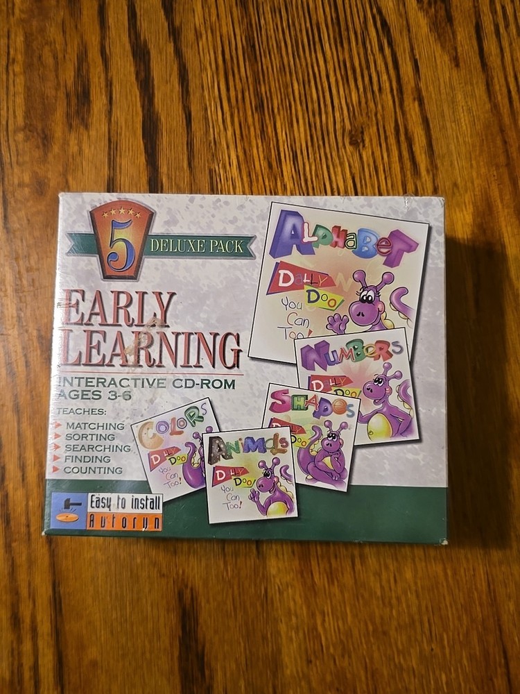 Early Learning Interactive CD-Rom Ages 3-6 5 Deluxe Pack Sealed NOS