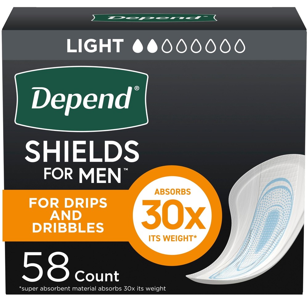 Depend Shields Incontinence Pads for Men,  58 Count,Light Absorbency,