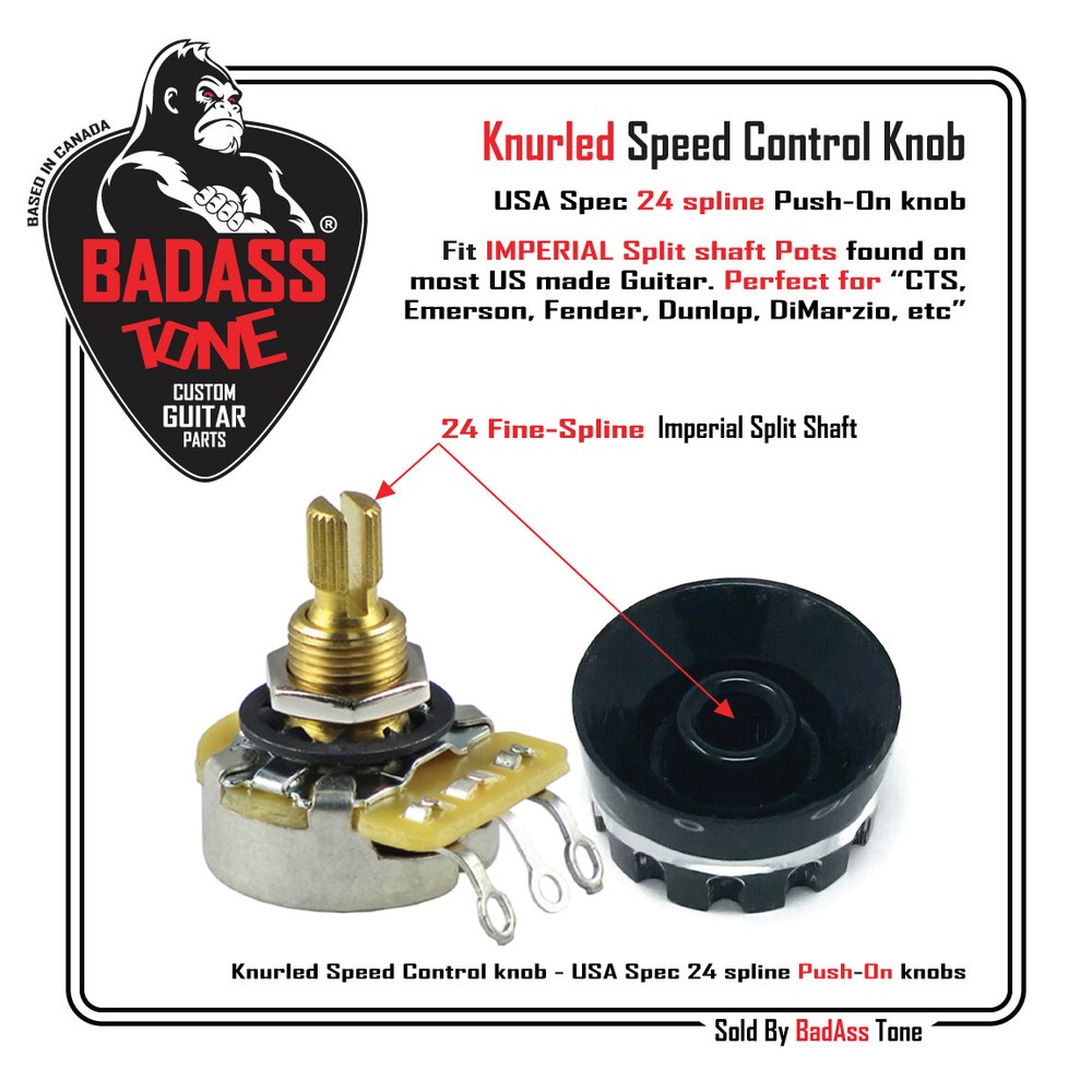 High Quality Black Knurled Speed Knobs - 1/4 Shaft / 24 Fine-Spline