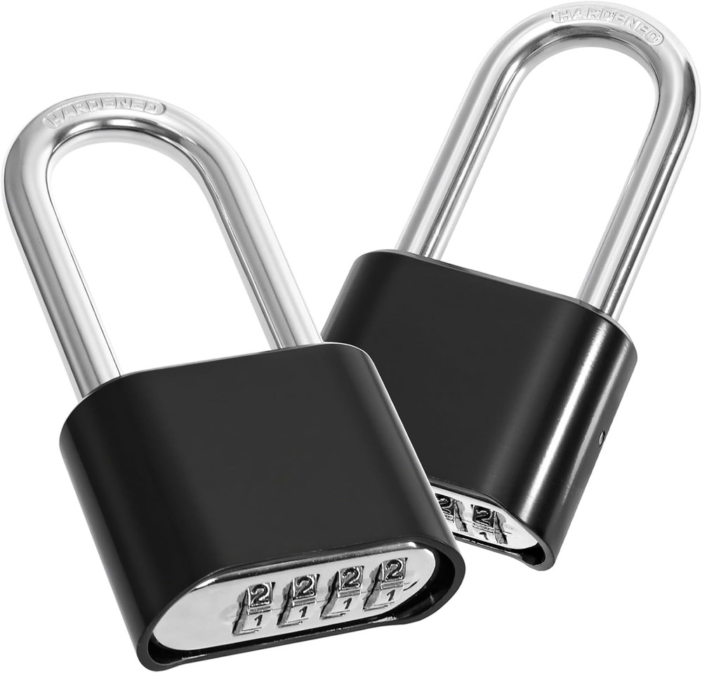 2 Pack 4 Digit Heavy Duty Combination Lock, Long Waterproof Shackle Padlock