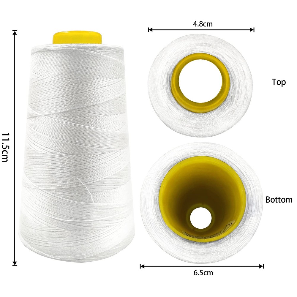 Polyester Thread 4 Cones 3000 Yards, White, Sewing Quilting Craft