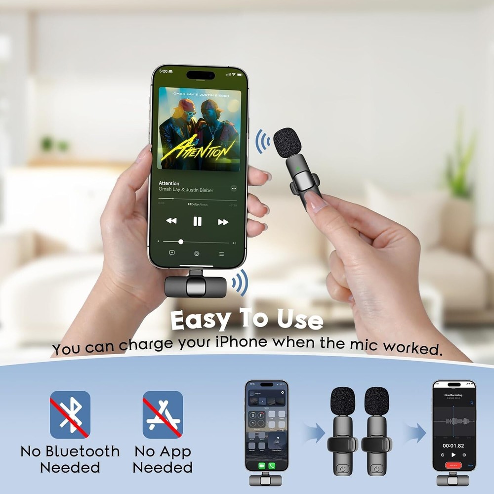 2 Pack Type C Mini Wireless Lavalier Microphone for iPhone 15, iOS and Android D