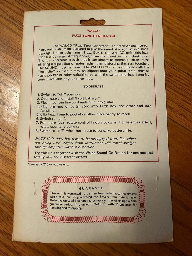 Walco Fuzz Tone Generator Card Packaging