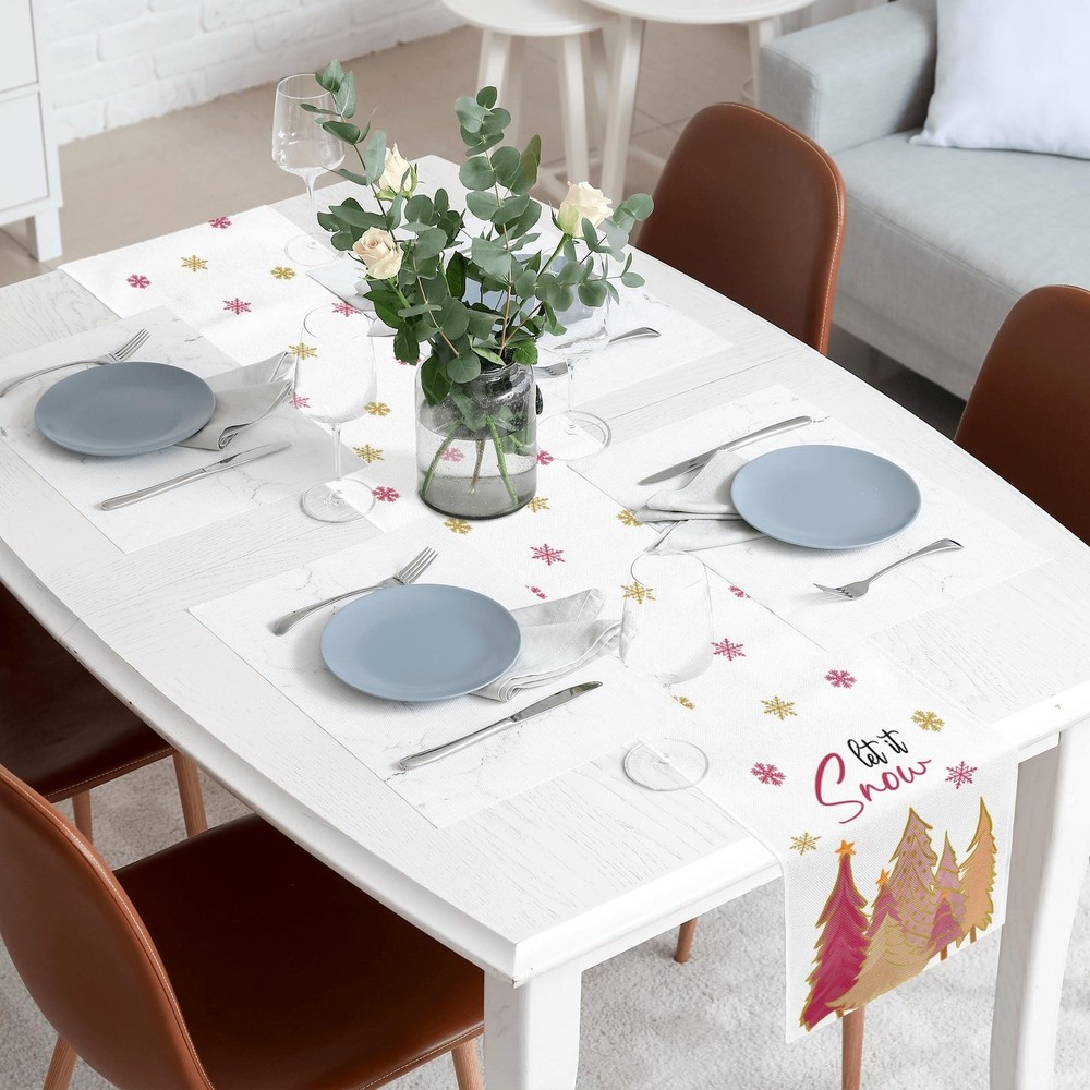Christmas Let It Snow Snowflake Table Runner Pink Christmas Tree Table Runner...
