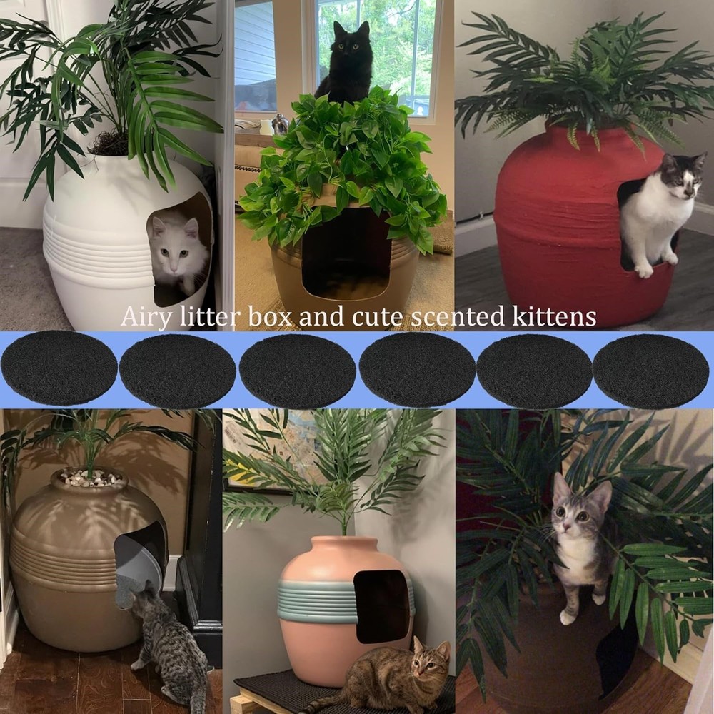 6pcs Cat Litter Box Activated Carbon filter, Thickened and Durable, 6.7" Black