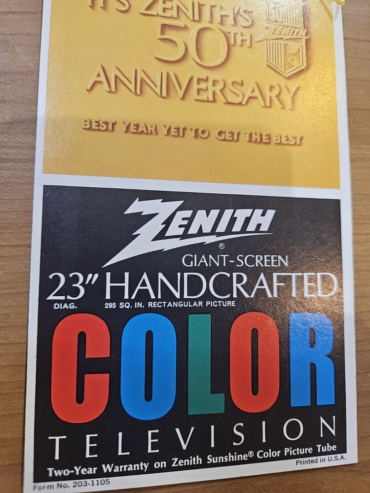 Vintage Zenith Anniversary TV Paperwork