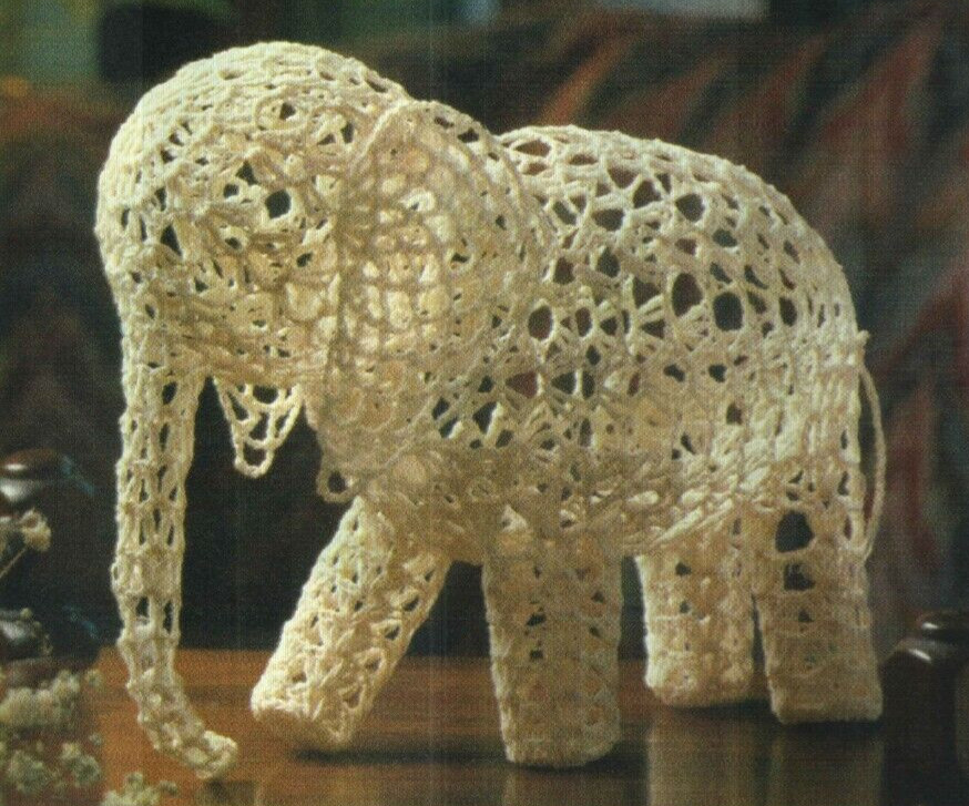 IVORY ELEPHANT 3-D FIGURINE HOME DECOR CROCHET PATTERN INSTRUCTIONS