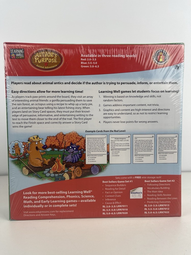 AUTHORS PURPOSE ANIMALS ADVENTURES-IMPROVES READING & LEARNING-NEW