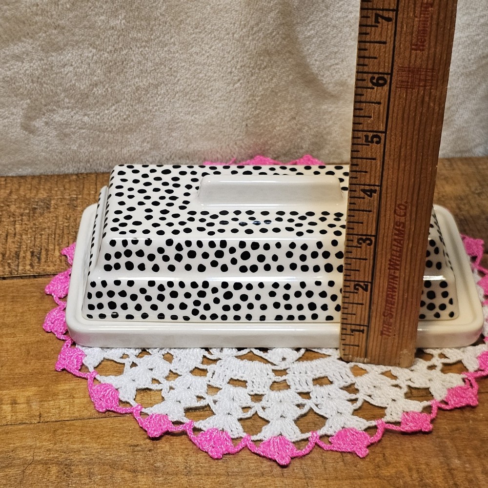 Thyme and Table Butter DIsh- Polka Dot Pattern- Black and White