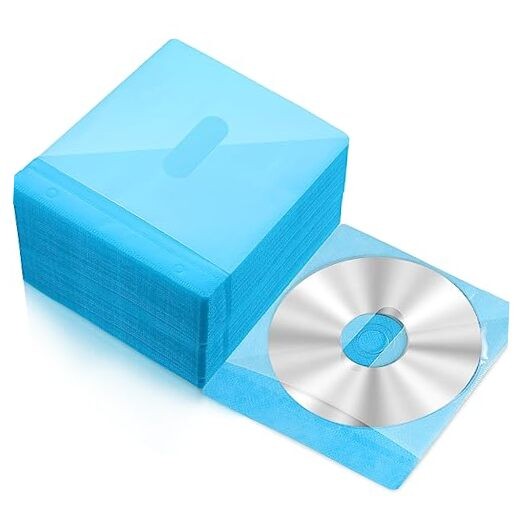 200 Pcs Cd DVD Sleeves Envelopes Bulk Double Sided Refill Plastic Disc Blue