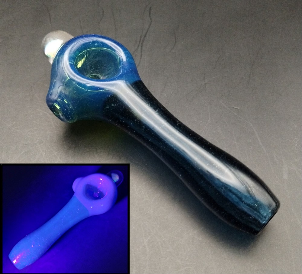 UV Atomic Blue Stardust Pipe + Opal Handmade in USA Subconscious Design