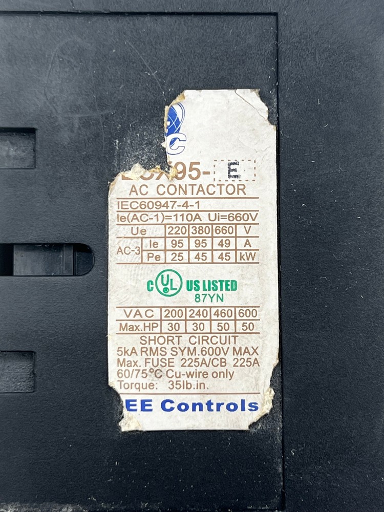 EEC Controls ECX95-E AC Contactor, 95A, 600V Max (Used)